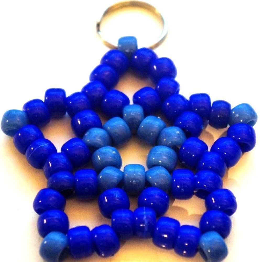 Handmade Blue Stretchy Kandi Star Keychain